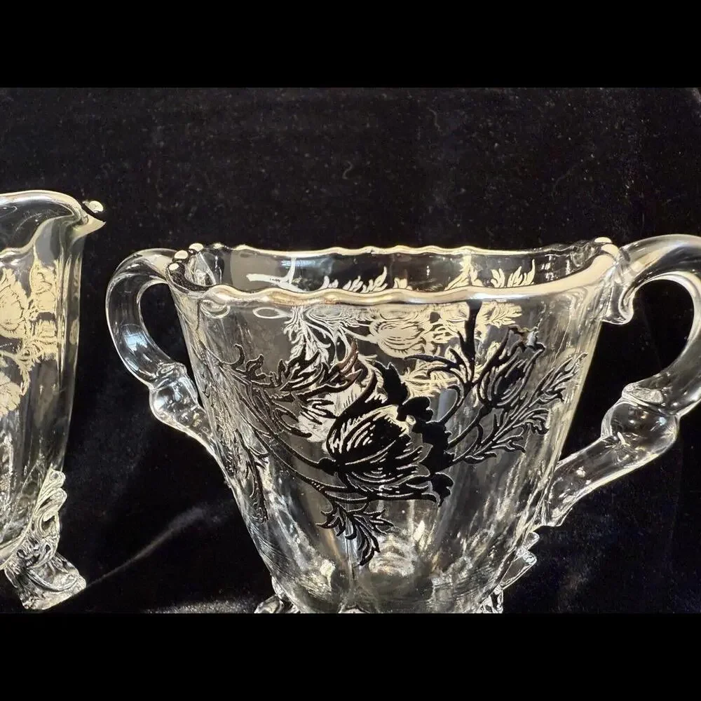 Silver City‎ Flanders Clear Footed Creamer and Open Sugar Bowl Bridgerton Decor
